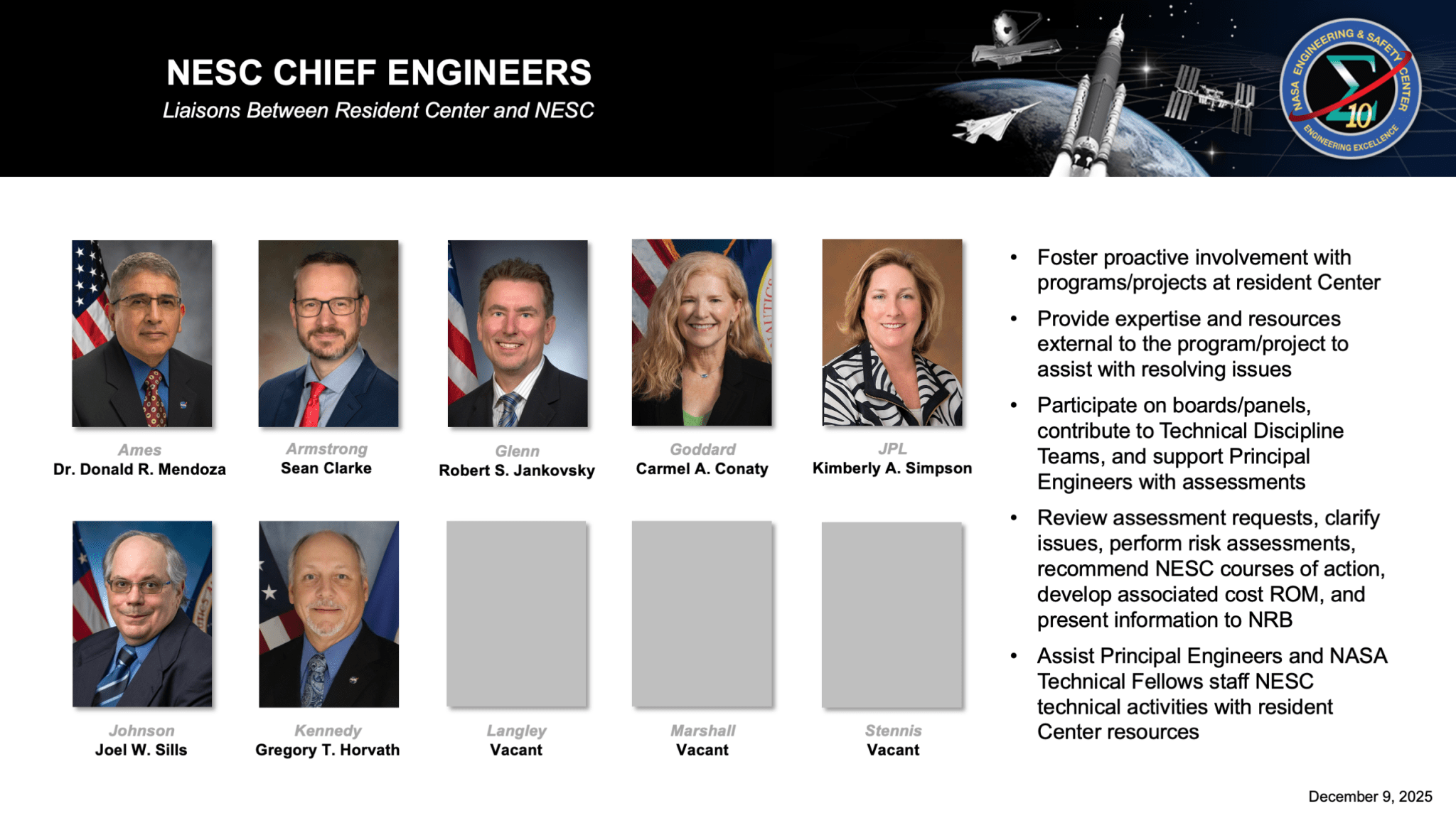 Photo of the NESC Chief Engineers NCEs and their functions