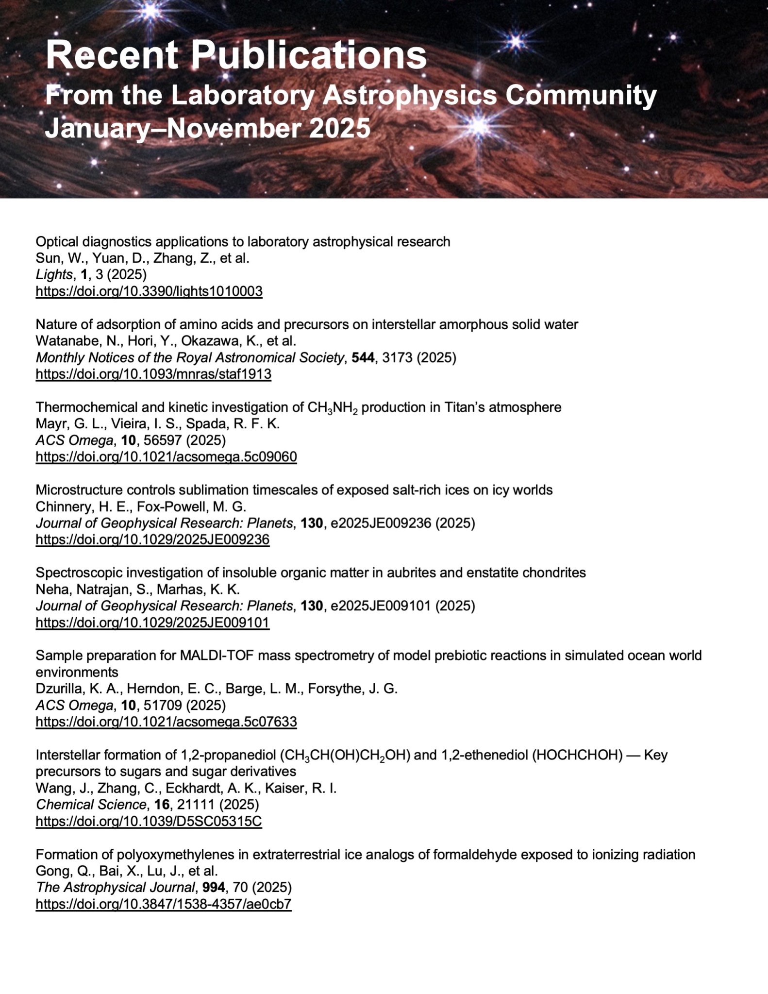 An image of the first page of the first Laboratory Astrophysics Newsletter, showing page 17.