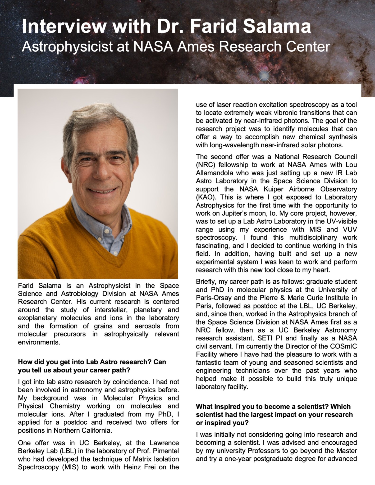 An image of the first page of the first Laboratory Astrophysics Newsletter, showing page 3.