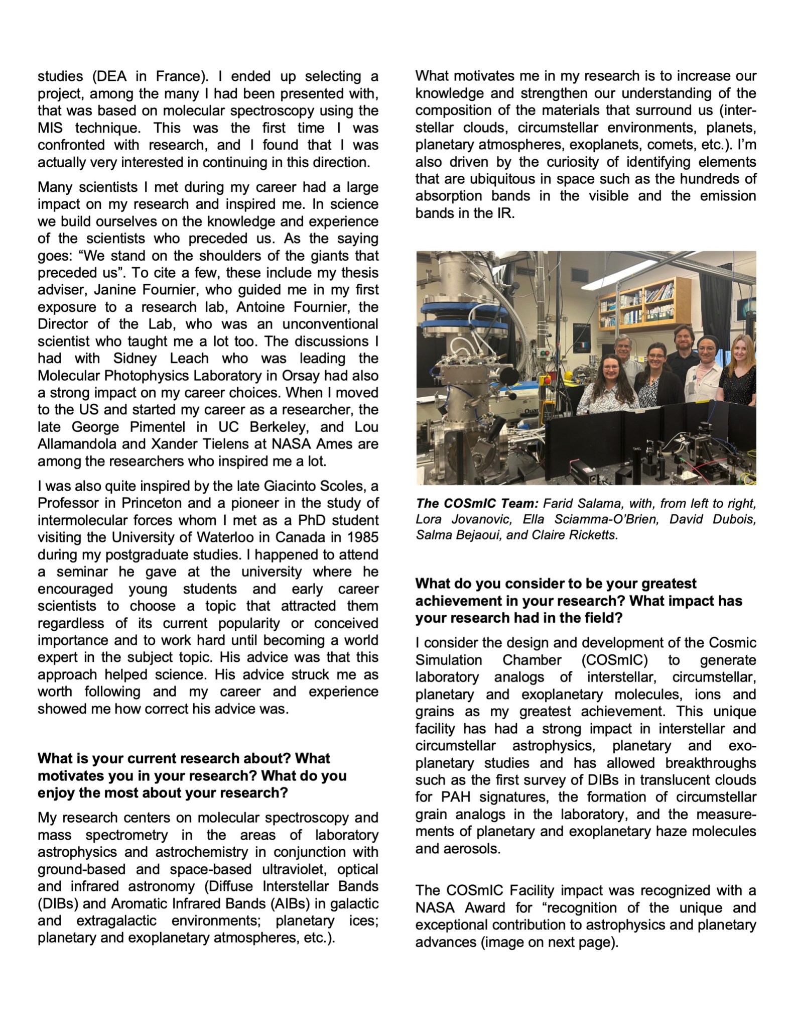 An image of the first page of the first Laboratory Astrophysics Newsletter, showing page 4.