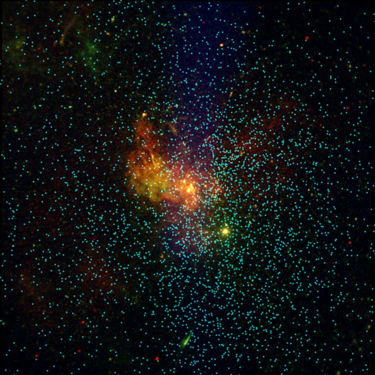 This image is the sum of 86 observations added together, representing over three million seconds of Chandra observing time. It spans just about 60 light-years across, which is a veritable pinprick on the entire sky. The underlying image contains lower-, medium-, and higher-energy X-rays in red, green, and blue respectively. The annotations on the image show where Chandra has detected over 3,300 individual sources in this field of view over a 22-year timeframe.