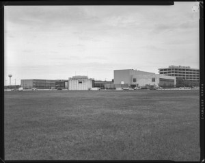 Photo documentation of Building 18 for HAER submission. East Range view of building 18 with new buildings and JSC Center in the background