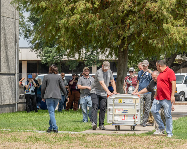 Arrival of OSIRIS REx Asteroid Sample Return material at Building 31 Astromaterials Curation Facility.