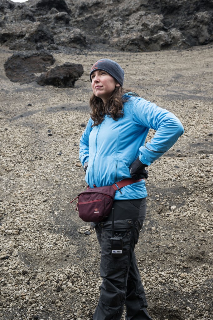 Lunar science lead for Artemis II and Artemis II science officer at NASA’s Goddard Space Flight Center in Greenbelt, Maryland, Kelsey Young, stands in the lunar-like landscape of Iceland during an Artemis II crew geology field training.