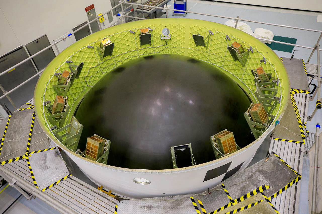 The OSA can accommodate small satellites, called CubeSats, that conduct science experiments and technology demonstrations. The CubeSats pictured above were launched during the Artemis I mission.