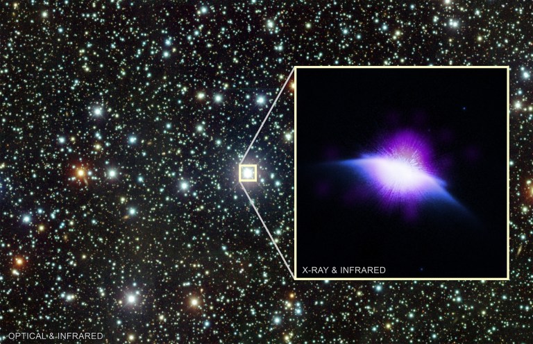 HD 61005 in X-ray, infrared, and optical light, unlabeled.