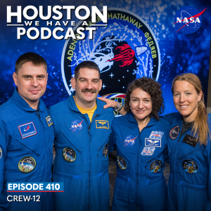 Houston We Have a Podcast Episode 410: Crew-12
NASA Astronauts Jessica Meir and Jack Hathaway, ESA Astronaut Sophie Adenot, and Roscosmos Cosmonaut Andrey Fedyaev stand in front of their Crew-12 Patch, a circle containing a blue dragon blowing fire to propel the Crew Dragon spacecraft.