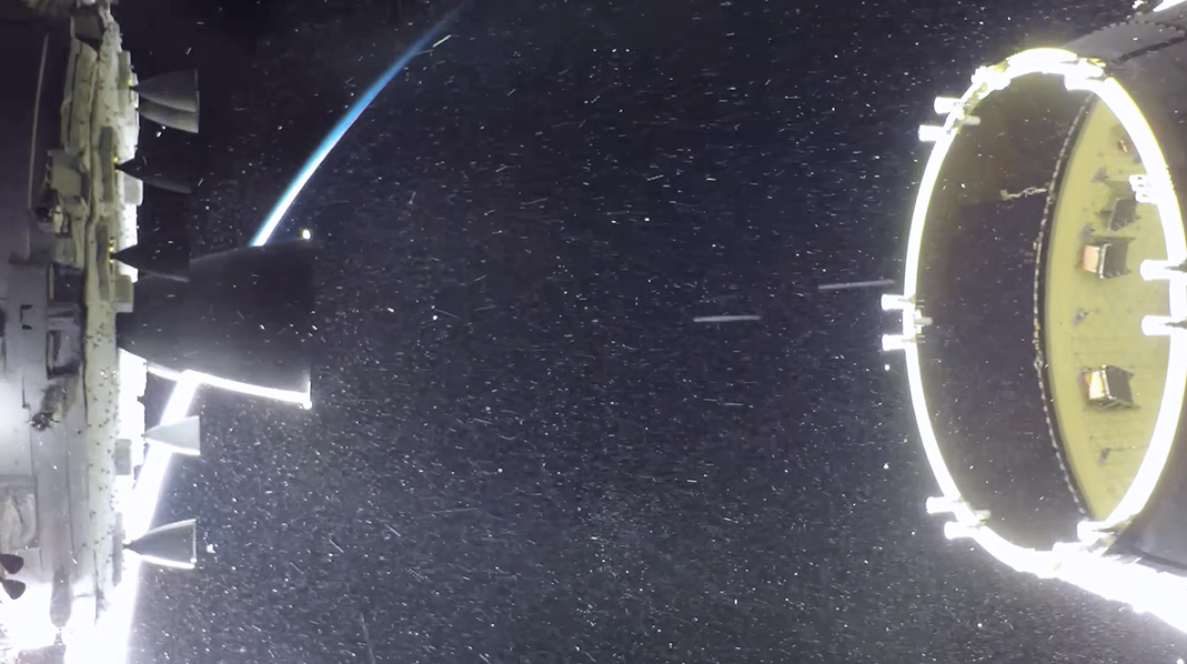 Two CubeSats can be seen in the Orion stage adapter, right, as the Orion spacecraft separates from SLS during the Artemis I mission.