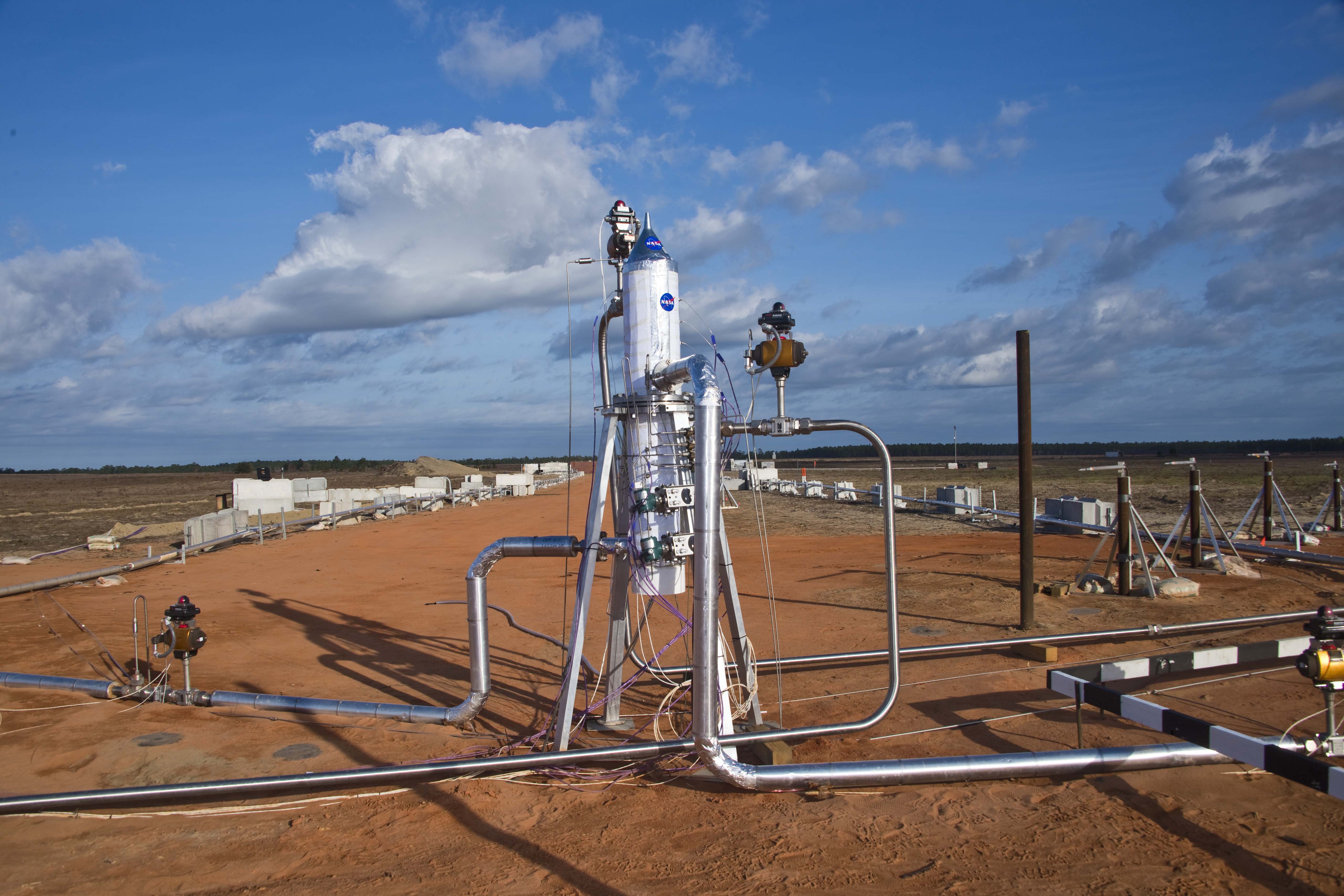 Test article setup with detonation cord not yet connected.