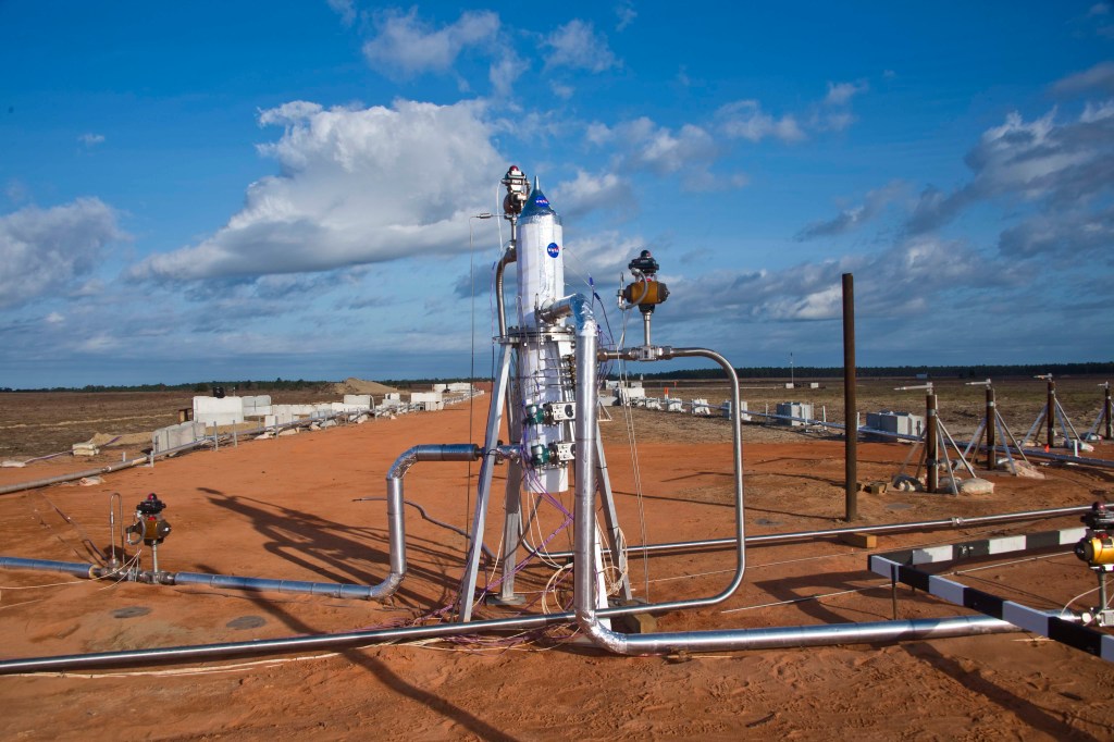 Test article setup with detonation cord not yet connected.
