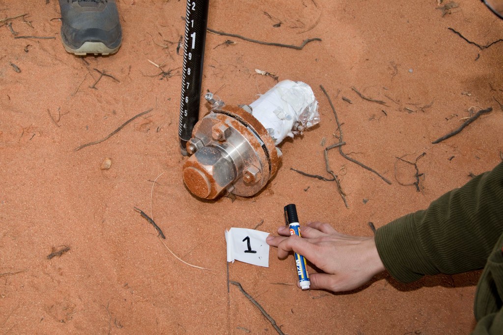 Personnel record GPS coordinates of a recovered fragment.