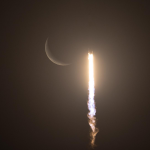 A SpaceX Falcon 9 rocket carrying the company's Dragon spacecraft is seen against the crescent Moon during the launch of NASA’s SpaceX Crew-12 mission to the International Space Station with NASA astronauts Jessica Meir, Jack Hathaway, ESA (European Space Agency) astronaut Sophie Adenot, and Roscosmos cosmonaut Andrey Fedyaev, Friday, Feb. 13, 2026, from Cape Canaveral Space Force Station in Florida. Meir, Hathaway, Adenot, and launched at 5:15 a.m. EST from Space Launch Complex 40 at the Cape Canaveral Space Force Station to begin their mission aboard the orbital outpost.