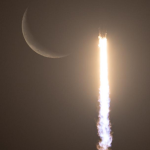 A SpaceX Falcon 9 rocket carrying the company's Dragon spacecraft is seen against the crescent Moon during the launch of NASA’s SpaceX Crew-12 mission to the International Space Station with NASA astronauts Jessica Meir, Jack Hathaway, ESA (European Space Agency) astronaut Sophie Adenot, and Roscosmos cosmonaut Andrey Fedyaev, Friday, Feb. 13, 2026, from Cape Canaveral Space Force Station in Florida. Meir, Hathaway, Adenot, and launched at 5:15 a.m. EST from Space Launch Complex 40 at the Cape Canaveral Space Force Station to begin their mission aboard the orbital outpost.