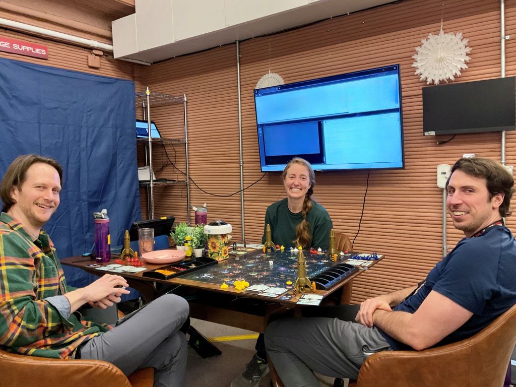 CHAPEA mission 2 crew members during off-duty time (from left: Matthew Montgomery, Ellen Ellis, Ross Elder).