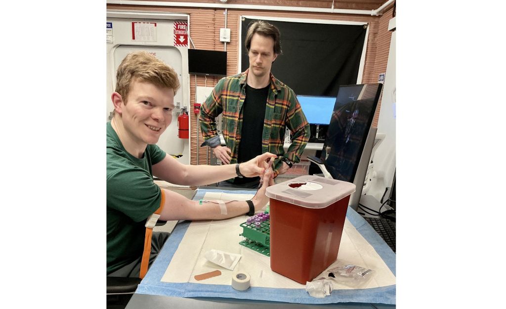 CHAPEA crew members perform blood collections to monitor their health (From left: James Spicer, Matthew Montgomery).