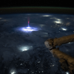 NASA astronaut Nichole Ayers captured a rare form of a transient luminous event – a gigantic jet during a storm that made its way across the United States and Mexico. Gigantic jets, typically observed by chance, are a powerful type of electrical discharge that extends from the top of a thunderstorm into the upper atmosphere. Gigantic jets appear when the turbulent conditions at towering thunderstorm tops allow for lightning to escape the thunderstorm, propagating upward toward space.
