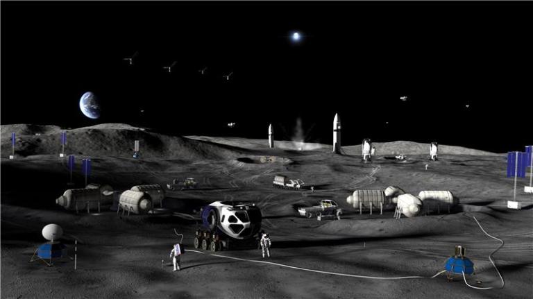 Concepto artístico de la fase 3 de la base lunar de la NASA.