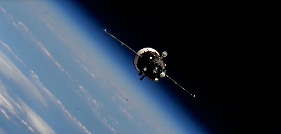 The Progress 94 cargo spacecraft is seen approaching the International Space Station ahead of its docking at 9:40 a.m. EDT March 24, 2026.