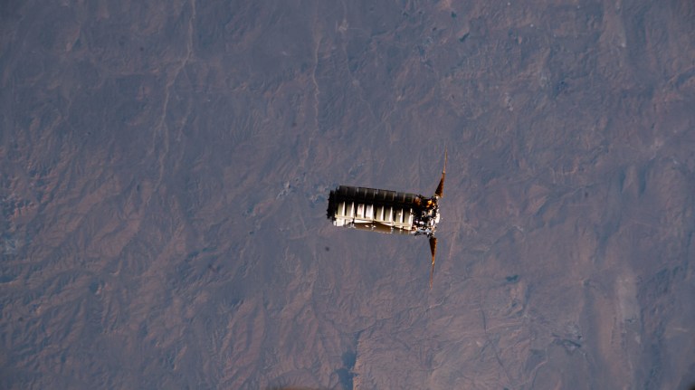 iss073e0703410 (Sept. 18, 2025) --- Northrop Grumman's Cygnus XL cargo craft, carrying over 11,000 pounds of new science and supplies for the Expedition 73 crew, approaches the International Space Station as both spacecraft were orbiting 261 miles above Mongolia. Cygnus XL is Northrop Grumman's expanded version of its previous Cygnus cargo craft increasing its payload capacity and pressurized cargo volume.