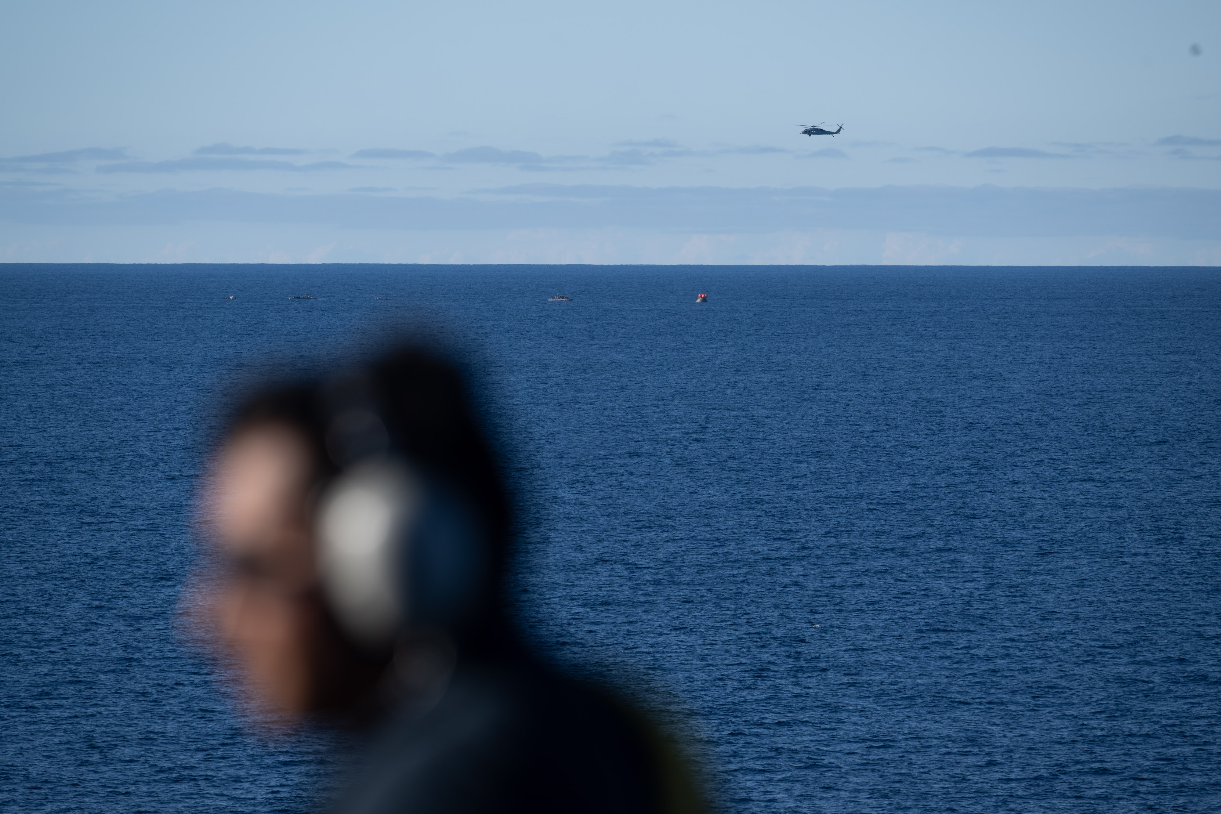 NASA’s Orion spacecraft with Artemis II crewmembers NASA astronauts Reid Wiseman, commander; Victor Glover, pilot; Christina Koch, mission specialist; and...