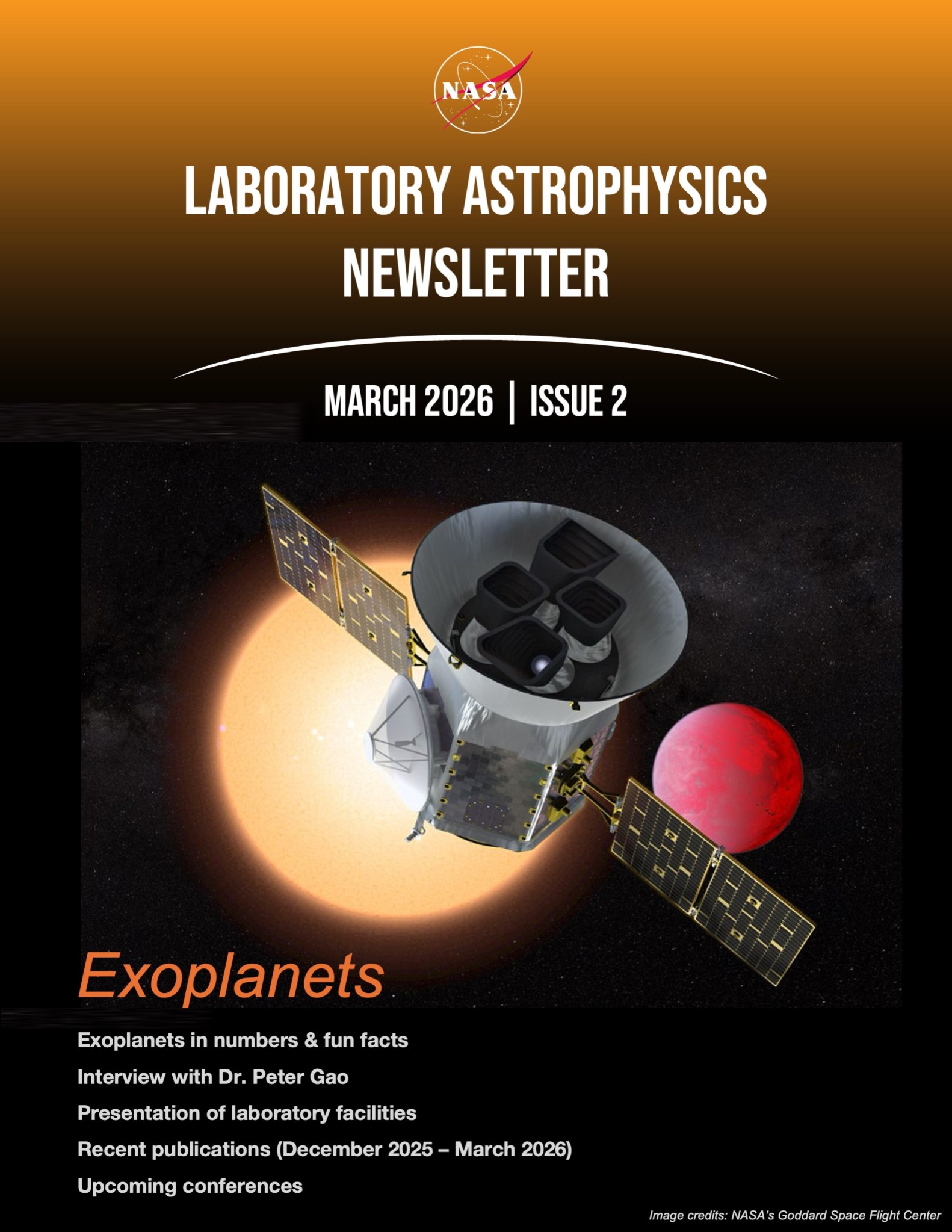 Image of the 1st page of the laboratory astrophysics newsletter issue 2, with text about the theme Exoplanets.