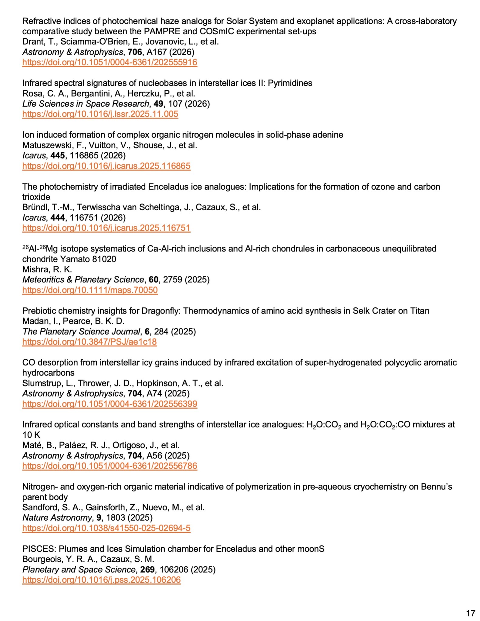 Image of the 17th page of the laboratory astrophysics newsletter issue 2, with text about the theme Exoplanets.