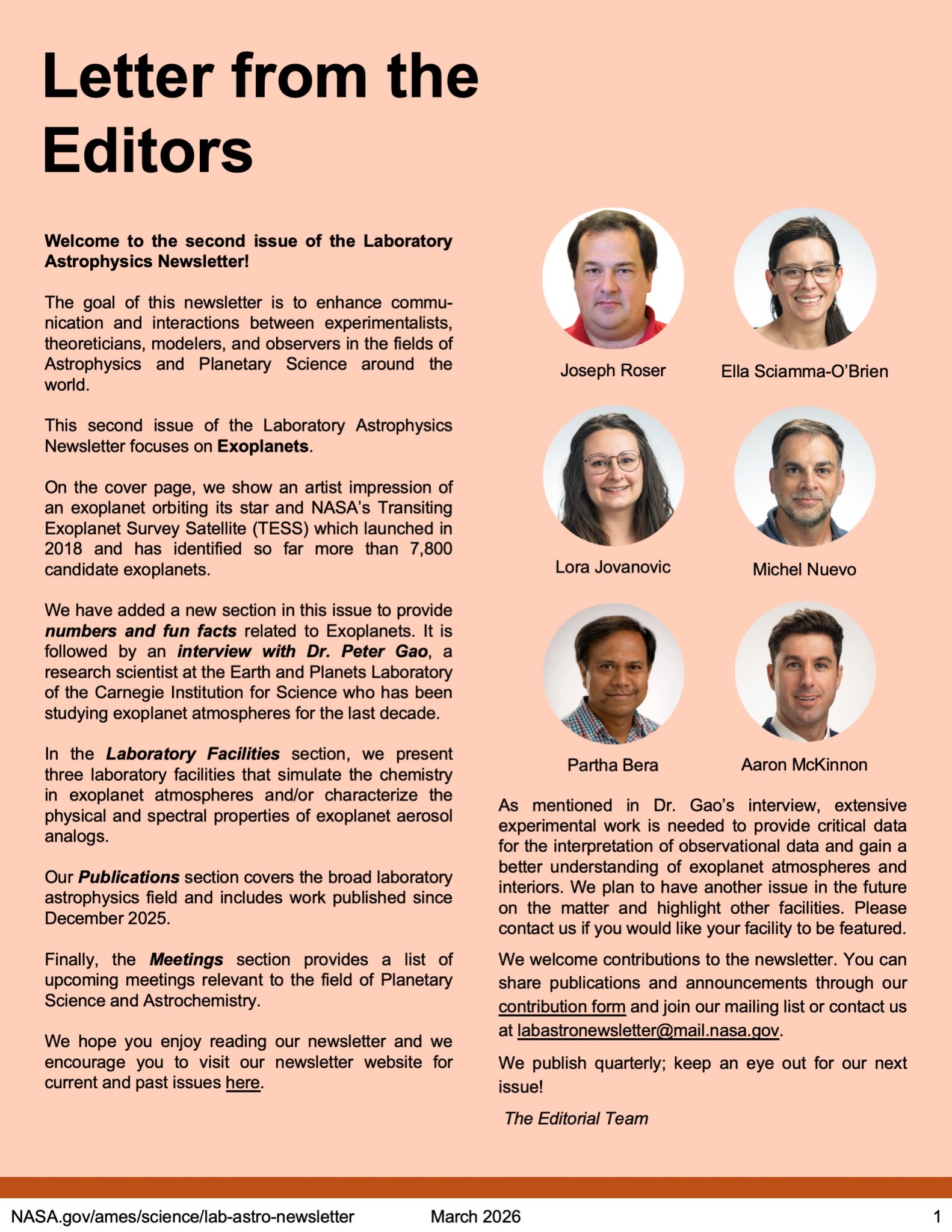 Image of the 2nd page of the laboratory astrophysics newsletter issue 2, with text about the theme Exoplanets.