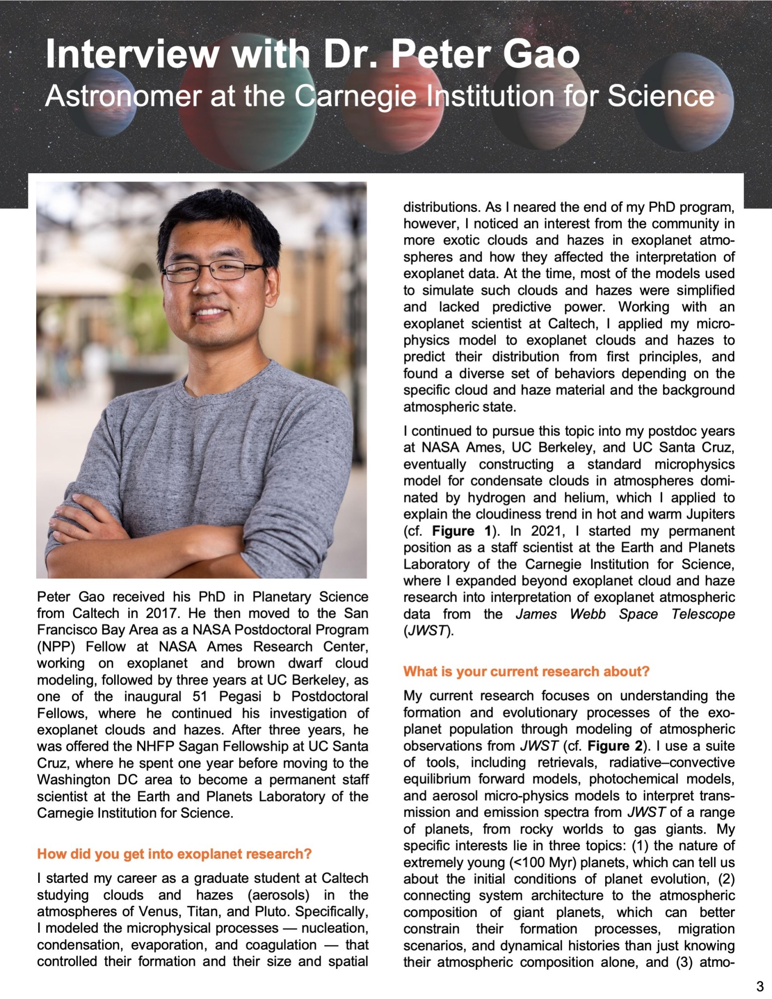 Image of the 4th page of the laboratory astrophysics newsletter issue 2, with text about the theme Exoplanets.