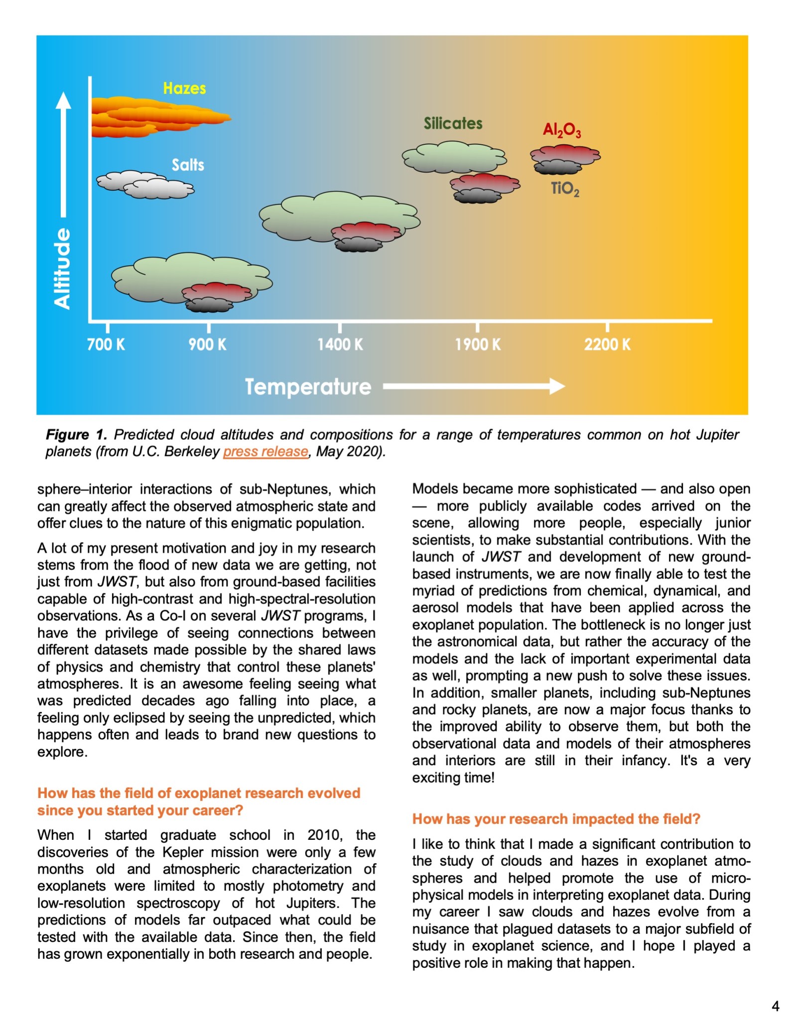 Image of the 5th page of the laboratory astrophysics newsletter issue 2, with text about the theme Exoplanets.
