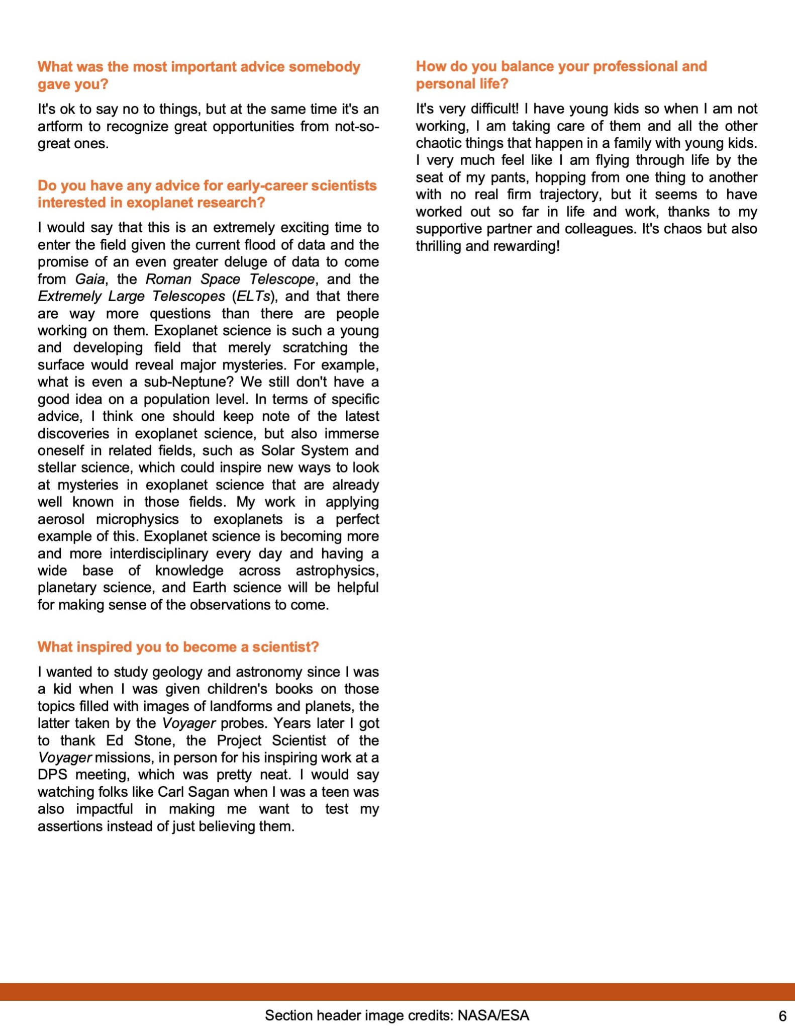 Image of the 7th page of the laboratory astrophysics newsletter issue 2, with text about the theme Exoplanets.