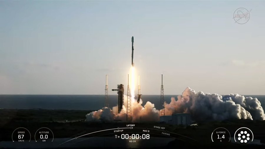 Northrop Grumman's Cygnus XL cargo spacecraft launches atop a SpaceX Falcon 9 from Cape Canaveral Space Force Station in Florida on April 11, 2026.