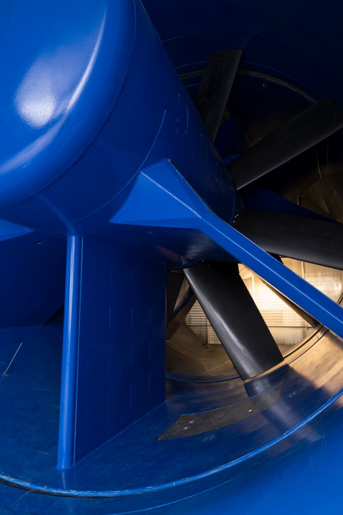 Close up view of the wind tunnel fan blades.