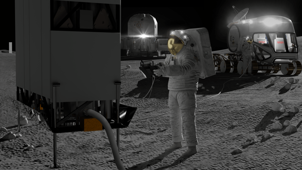 Astronaut on working on the lunar surface.