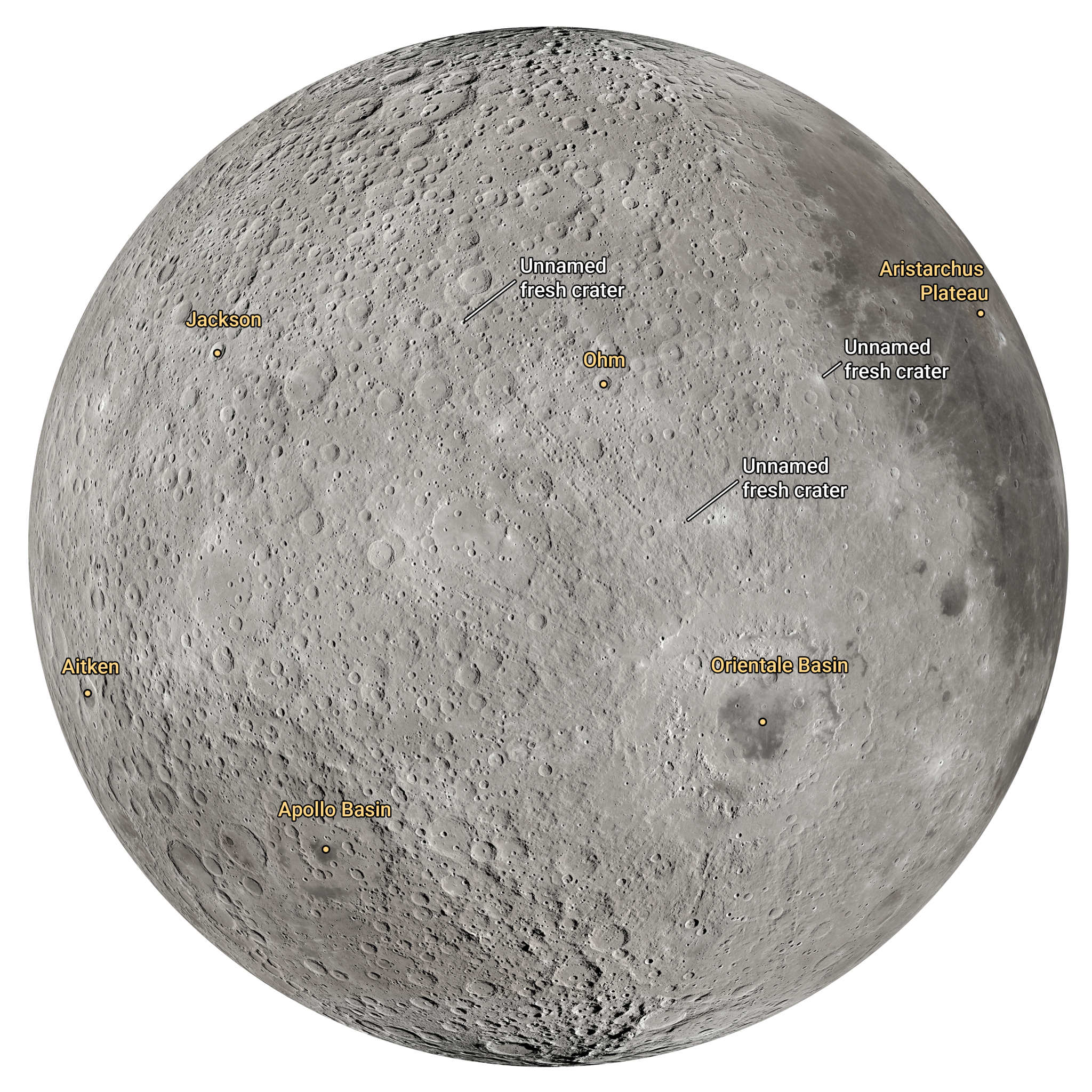 Shortly after 2 p.m. EDT, the crew described two small, unnamed craters on the heavily pockmarked lunar surface. Calling down to Earth, they suggested provisional names for them. Just northwest of Orientale basin, highlighted above, is a crater they would like to name Integrity after their spacecraft and this historic mission. Just northeast of the Integrity crater, on the near and far side boundary, and sometimes visible from Earth, the crew suggested an unnamed crater be designated Carroll in honor of Reid Weisman’s wife, Carroll Taylor Wiseman, who passed away on May 17, 2020. After this mission is complete, the crater name proposals will be formally submitted to the International Astronomical Union, an organization that governs the naming of celestial bodies and their surface features.