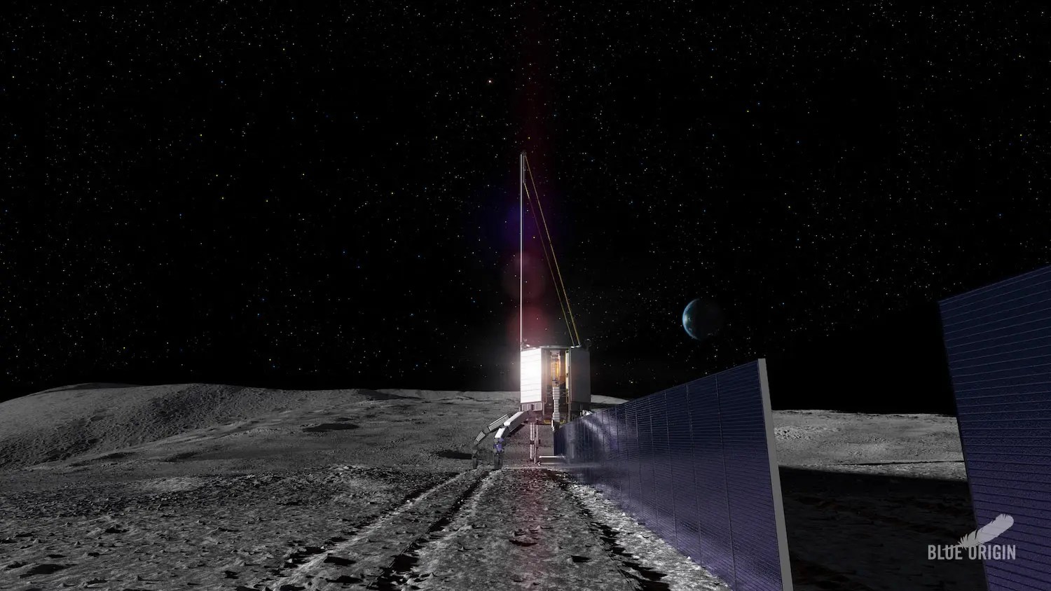 Artist rendition of the ISRU providing power on the lunar surface.