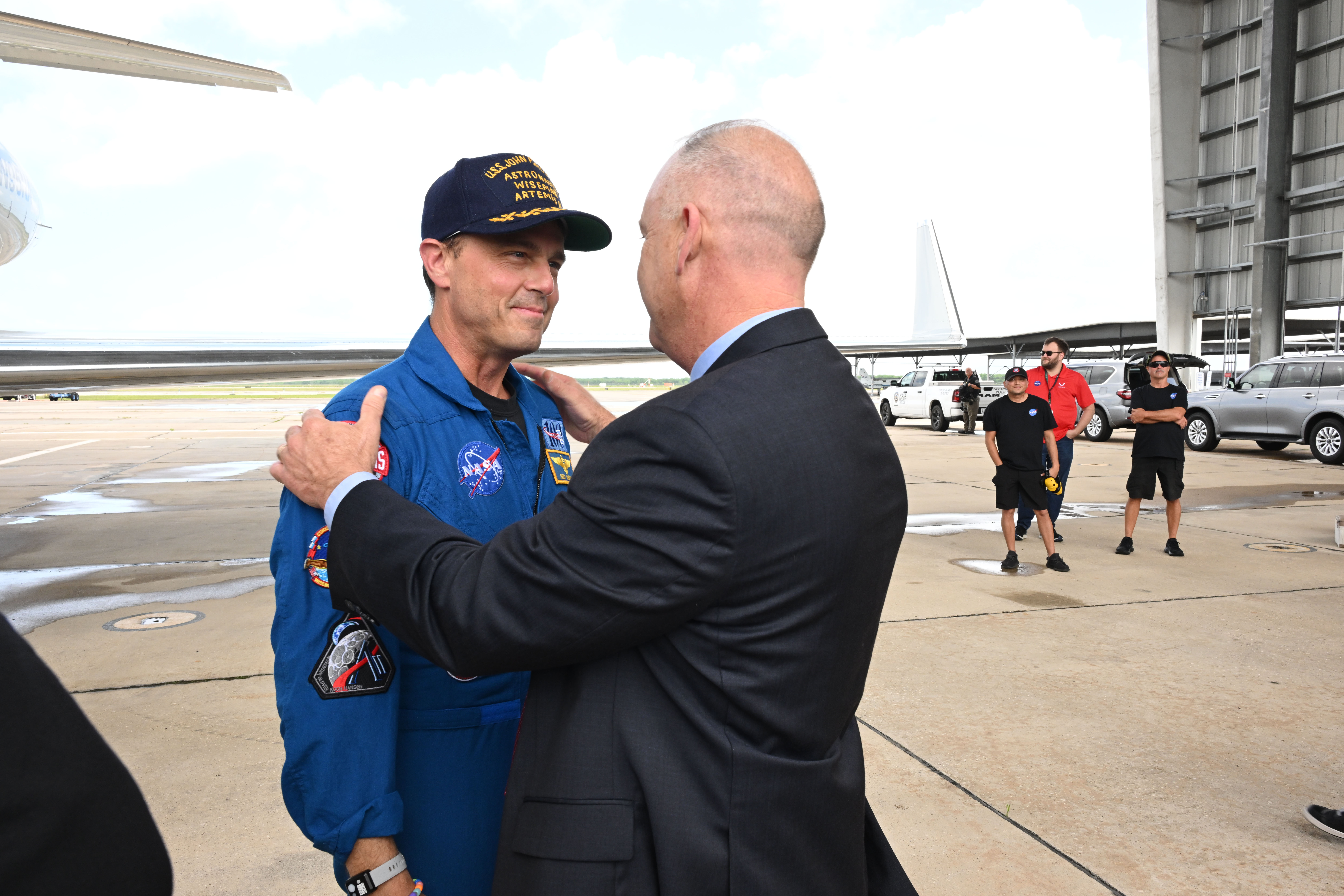 Date: April 11, 2026 Subject: Artemis-02 Crew Return Ceremony Location: Ellington Field Photo Credit: NASA/Robert Markowitz