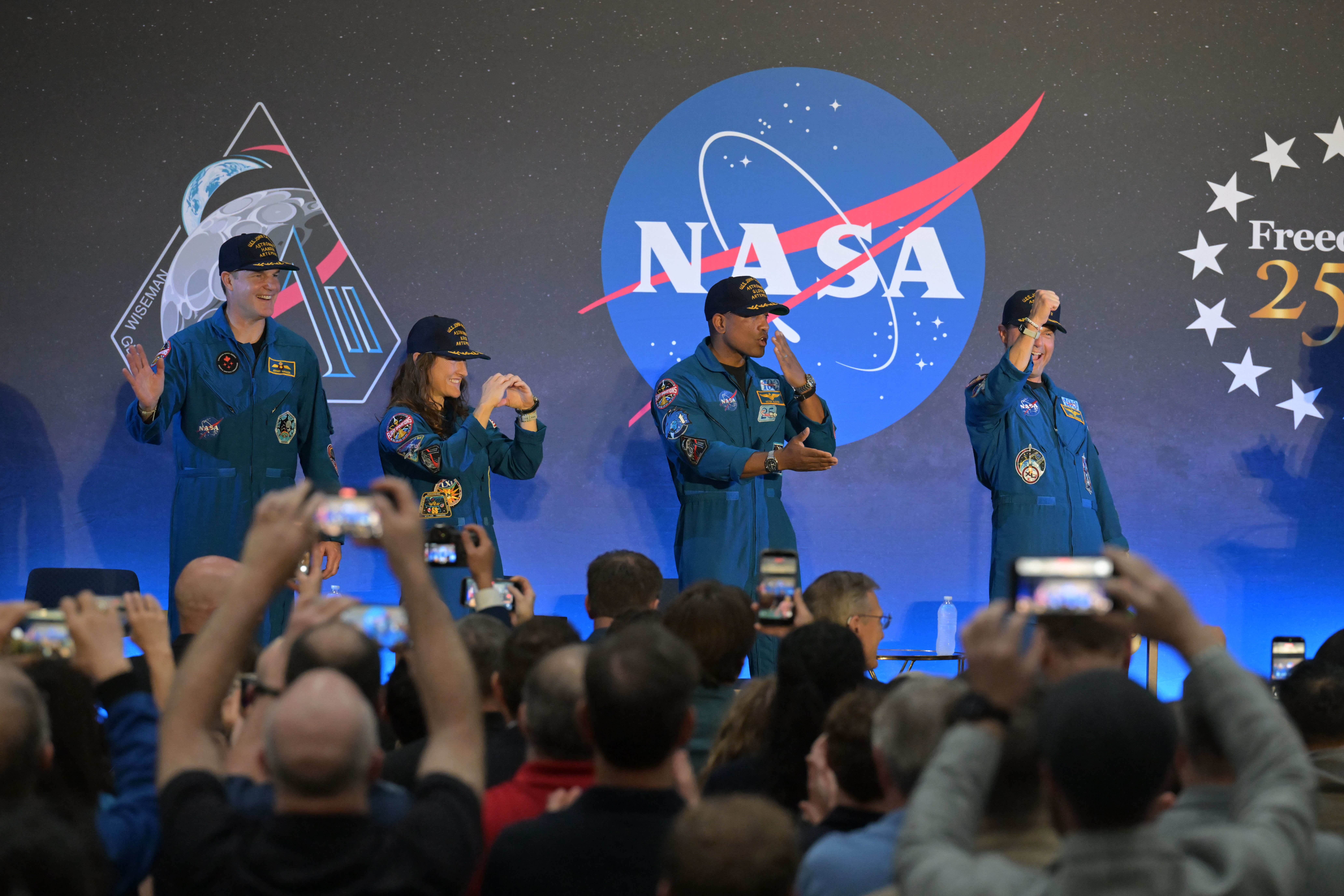 Date: April 11, 2026 Subject: Artemis-02 Crew Return Ceremony Location: Ellington Field Photo Credit: NASA/Bill Stafford