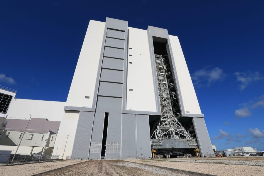 NASA’s mobile launcher enters the Vehicle Assembly Building