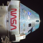 Orion snapped this high-resolution selfie in space with a camera mounted on one of its solar array wings during a routine external inspection of the spacecraft on the second day into the Artemis II mission.
