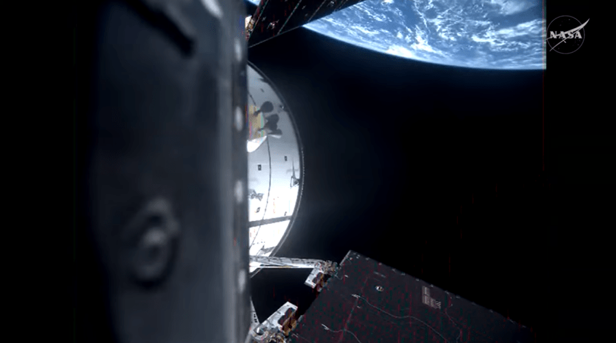 A view of the Earth's horizon from NASA’s Orion spacecraft as it orbits above the planet during the first hours of the Artemis II test flight. NASA astronauts Commander Reid Wiseman, Pilot Victor Glover, and Mission Specialist Christina Koch, and CSA (Canadian Space Agency) astronaut Mission Specialist Jeremy Hansen, launched at 6:35 p.m. EDT on Wednesday, April 1, 2026, on an approximately 10-day mission around the Moon and back to Earth.