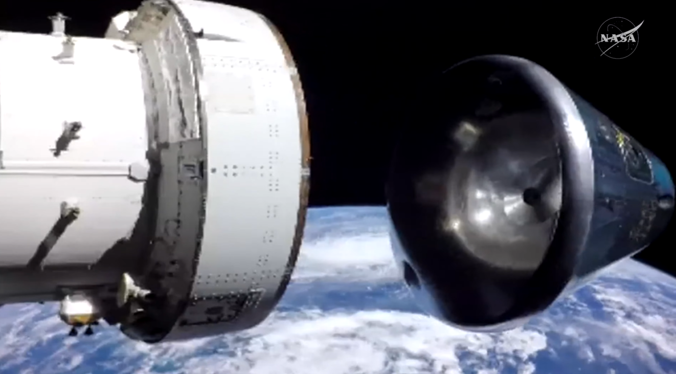 Orion’s crew and service module have separated. The crew module continues on its path towards Earth while the service module will harmlessly burn up in Earth’s atmosphere over the Pacific Ocean. The Artemis II return trajectory is designed to ensure any remaining debris does not pose a hazard to land, people, or shipping lanes.