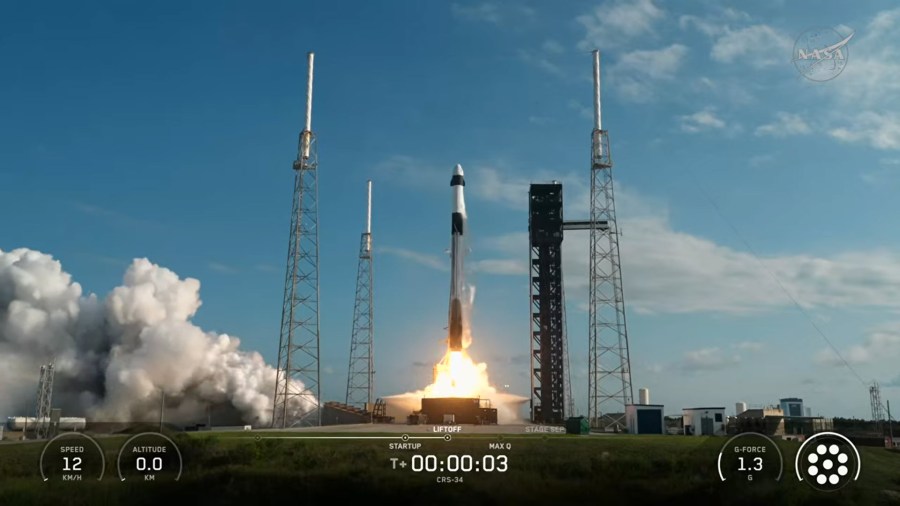 The SpaceX Falcon 9 rocket, carrying the Dragon cargo spacecraft atop, launches on time from Space Launch Complex 40 at Cape Canaveral Space Force Station in Florida.