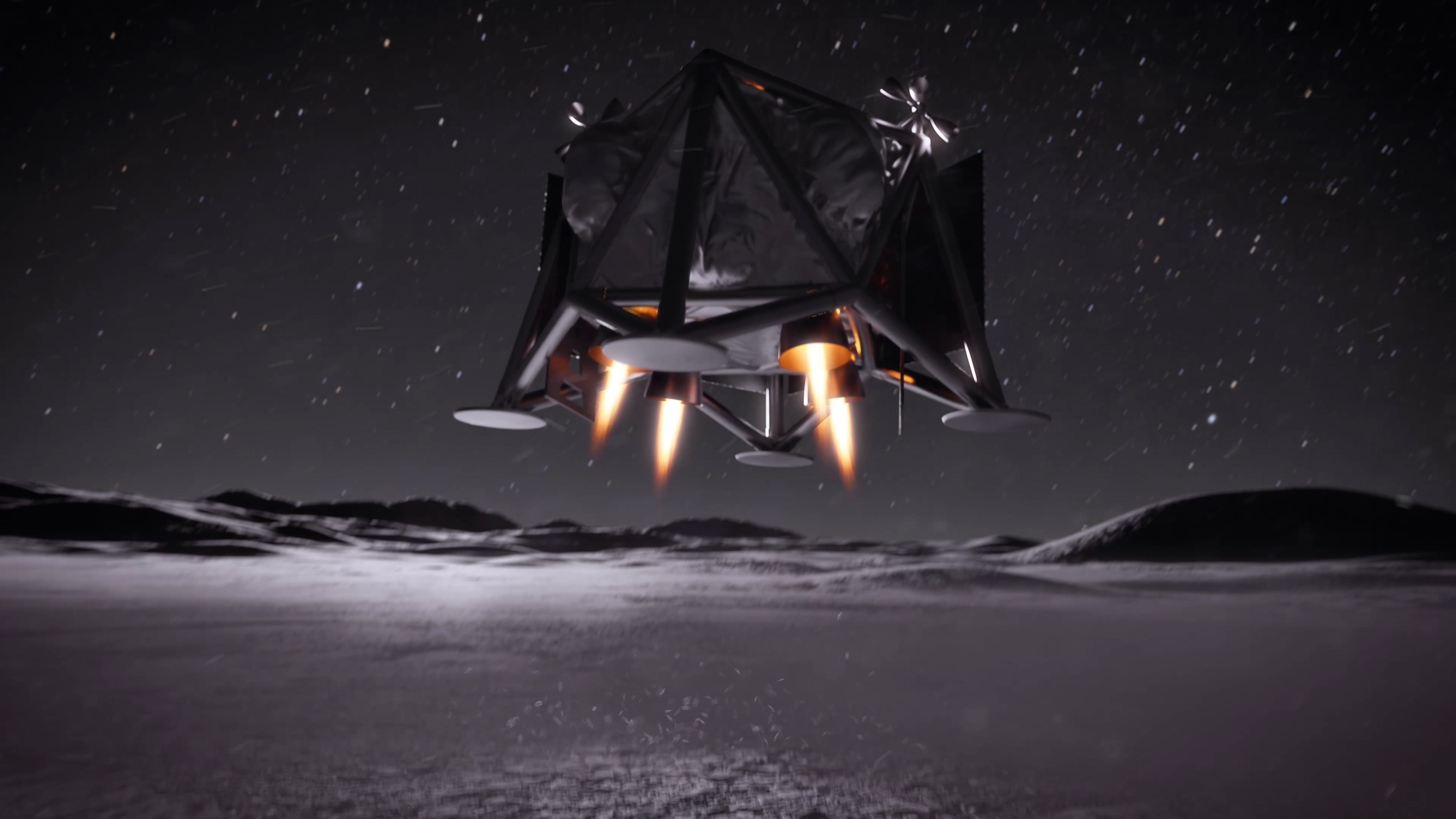 Artist's rendering depicting a box-shaped drone operating on the Moon.