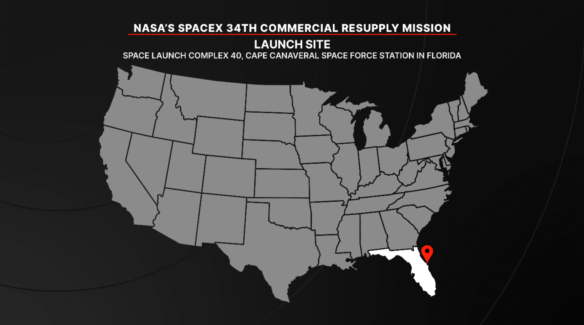 NASA’s SpaceX 34th commercial resupply mission will launch from Launch Complex 40 at Cape Canaveral Space Force Station in Florida.