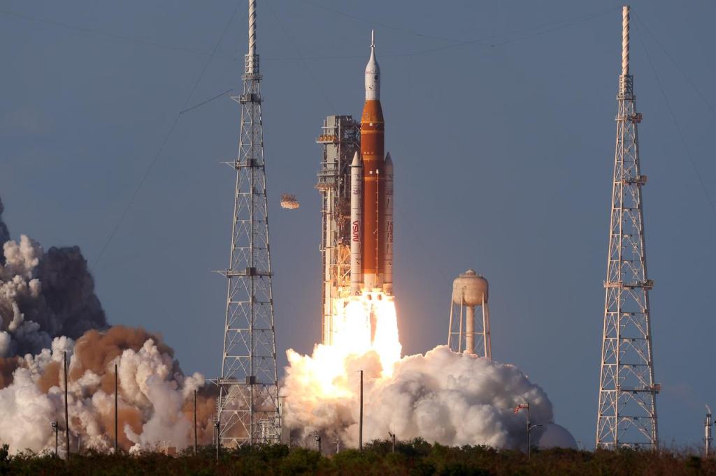 NASA’s Space Launch System rocket carrying the Orion spacecraft with NASA astronauts Reid Wiseman, commander; Victor Glover, pilot; Christina Koch, mission specialist; and CSA (Canadian Space Agency) astronaut Jeremy Hansen, mission specialist onboard launches on the Artemis II mission, Wednesday, April 1, 2026, from Launch Complex 39B at NASA’s Kennedy Space Center in Florida. NASA’s Artemis II mission will take Wiseman, Glover, Koch, and Hansen on a 10-day journey around the Moon and back aboard their Orion spacecraft. The quartet launched at 6:35 p.m. EDT, from Launch Complex 39B at the Kennedy Space Center. Photo Credit: (NASA/Bill Ingalls)