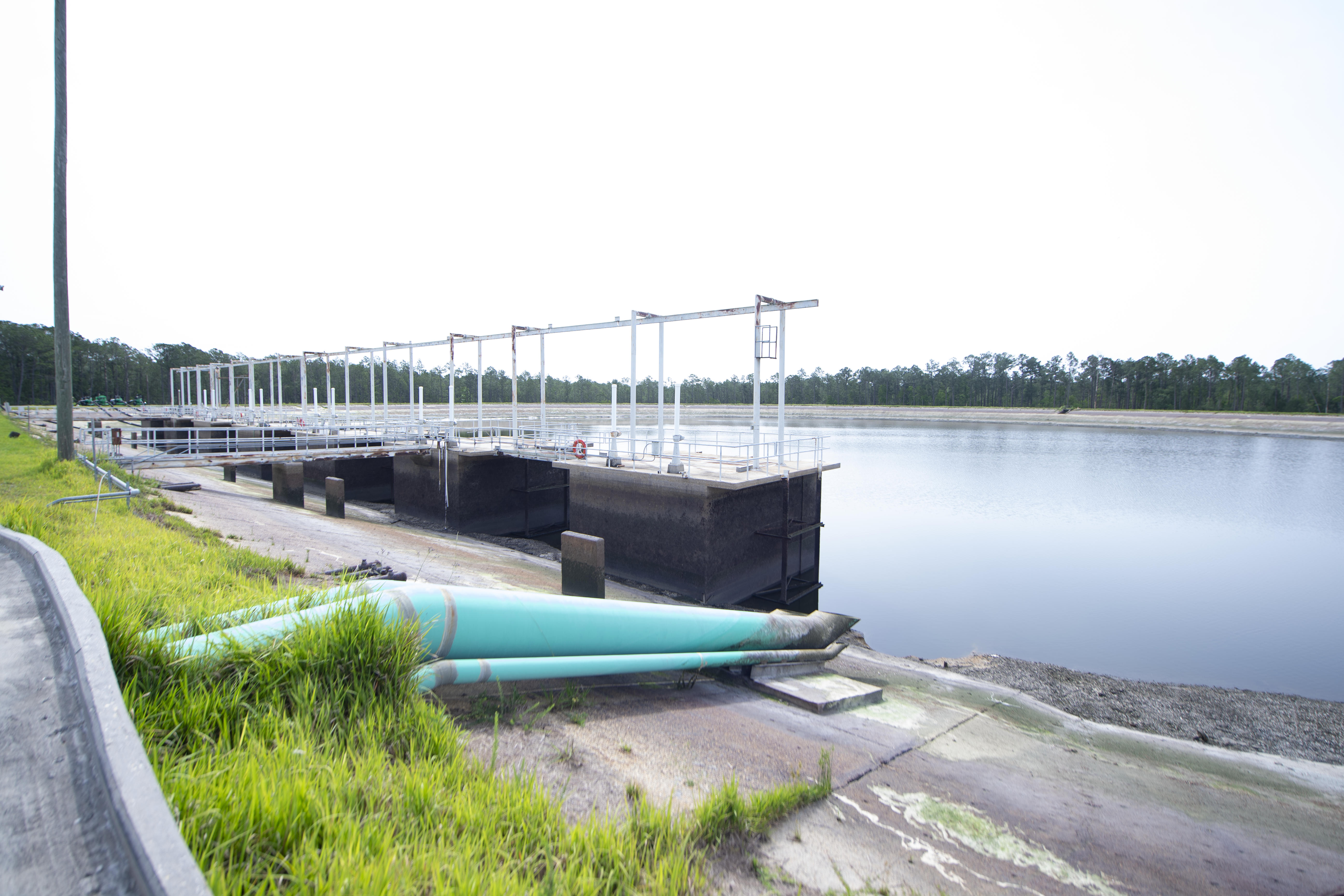 Another view of the reservoir on May 11 showing the drastically reduced water level after major pumping operations for facility upgrades.