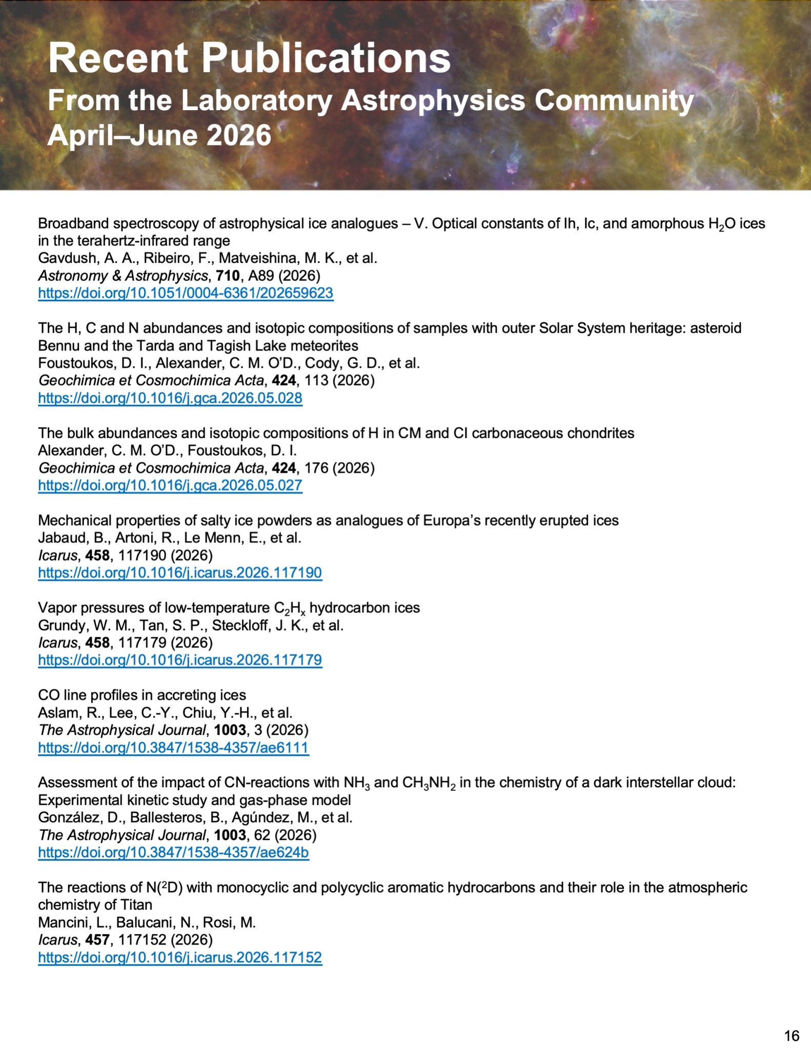 Laboratory Image of the Astrophysics Newsletter Issue number 3, with the theme Astrophysical Ices, page 16.