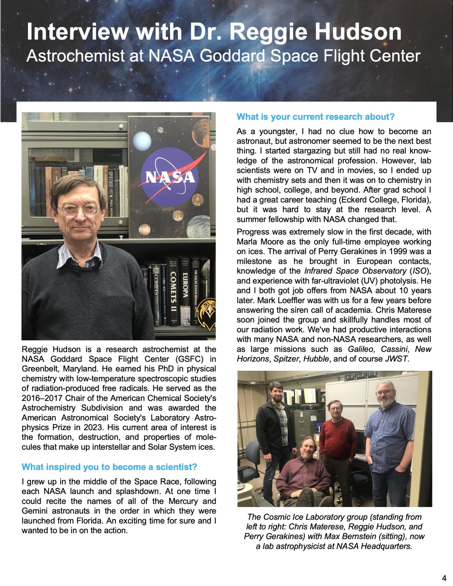 Laboratory Image of the Astrophysics Newsletter Issue number 3, with the theme Astrophysical Ices, page 4.