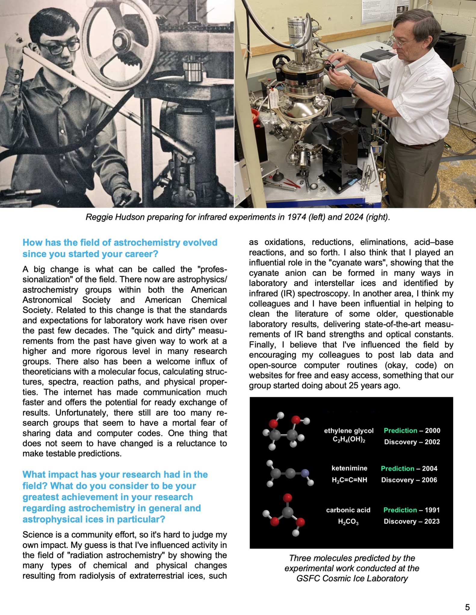 Laboratory Image of the Astrophysics Newsletter Issue number 3, with the theme Astrophysical Ices, page 5.