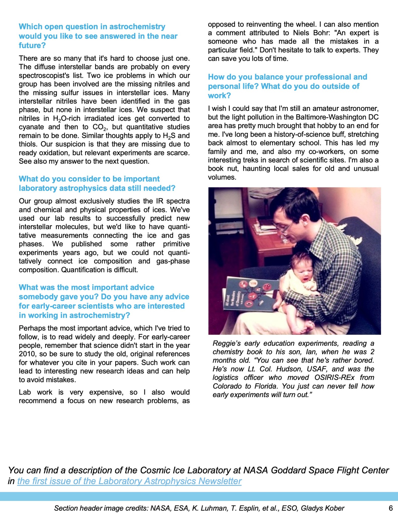 Laboratory Image of the Astrophysics Newsletter Issue number 3, with the theme Astrophysical Ices, page 6.